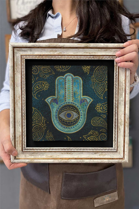 Framed Painting Stone Wall Decoration 12" x 12" Fatma Ana Hand