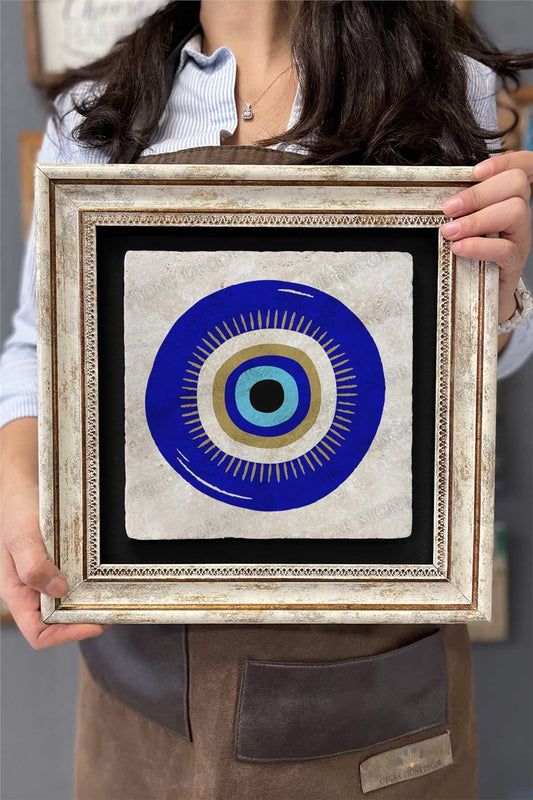 Framed Painting Stone Wall Decor 12" x 12" Evil Eye Bead Painting