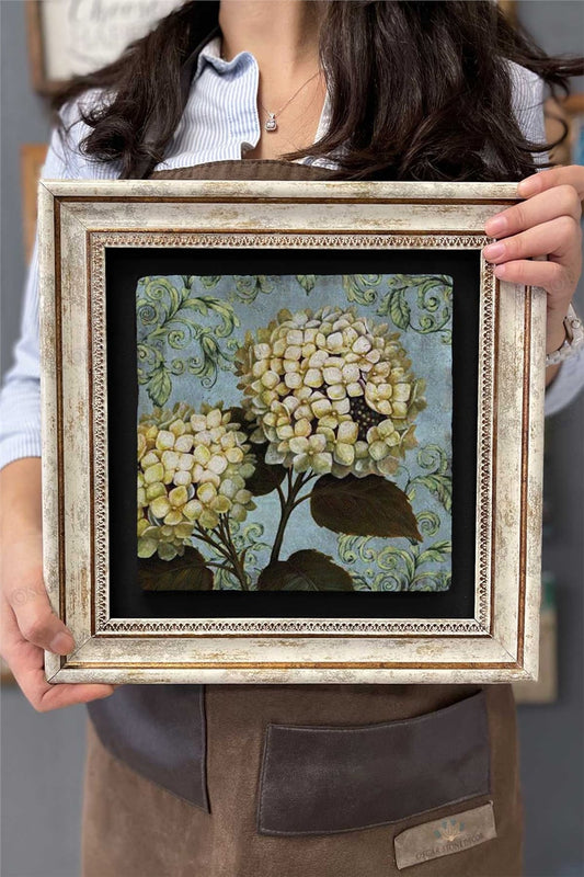 Framed Painting Stone Wall Decor 12" x 12" Hydrangea Flower Painting