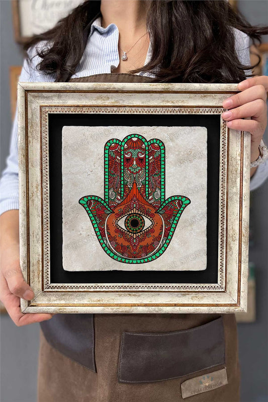 Framed Painting Stone Wall Decoration 12" x 12" Fatma Ana Hand