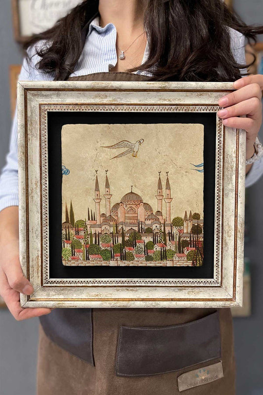 Framed Painting Stone Wall Decor 12" x 12" Selimiye Mosque