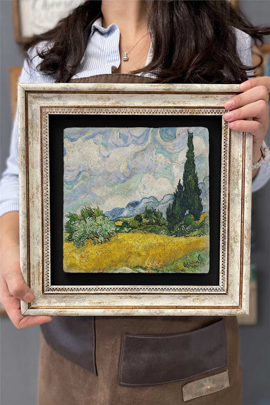 Framed Painting Stone Wall Decor 12" x 12" Van Gogh Painting