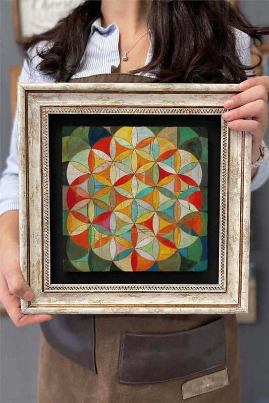 Framed Painting Stone Wall Decor 12" x 12" Flower of Life Painting