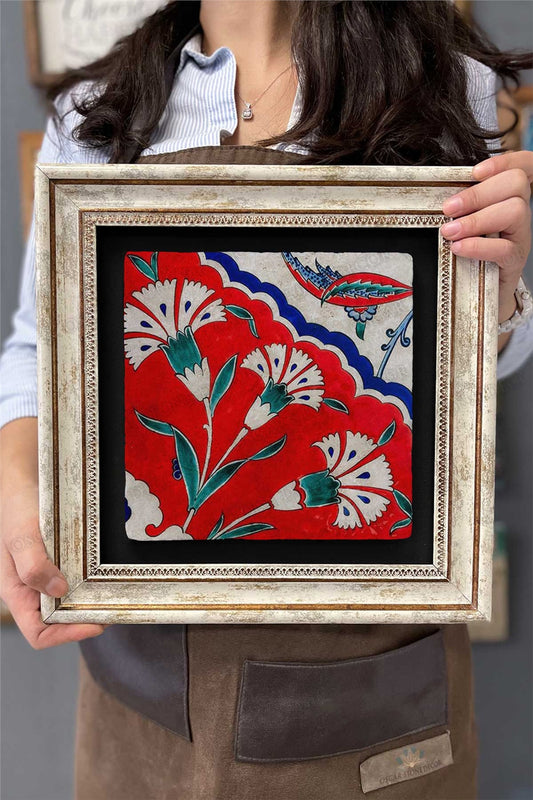 Framed Painting Stone Wall Decor 12" x 12" Tile Ceramic Patterned Marble Painting