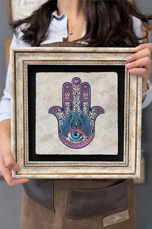 Framed Painting Stone Wall Decoration 12" x 12" Fatma Ana Hand