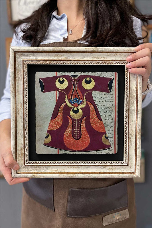 Framed Painting Stone Wall Decor 12" x 12" Ottoman Kaftan Collage Drawing
