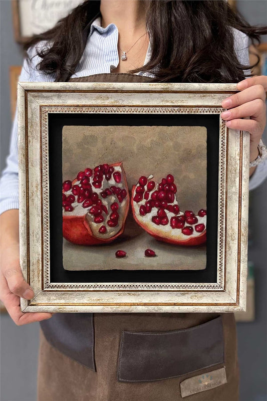 Framed Painting Stone Wall Decor 12" x 12" Pomegranate Drawing Painting