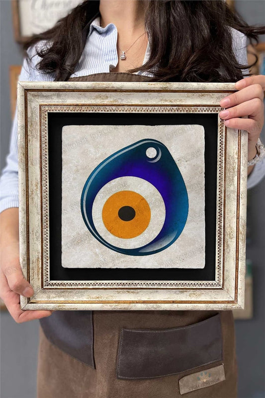 Framed Painting Stone Wall Decor 12" x 12" Evil Eye Beaded Painting