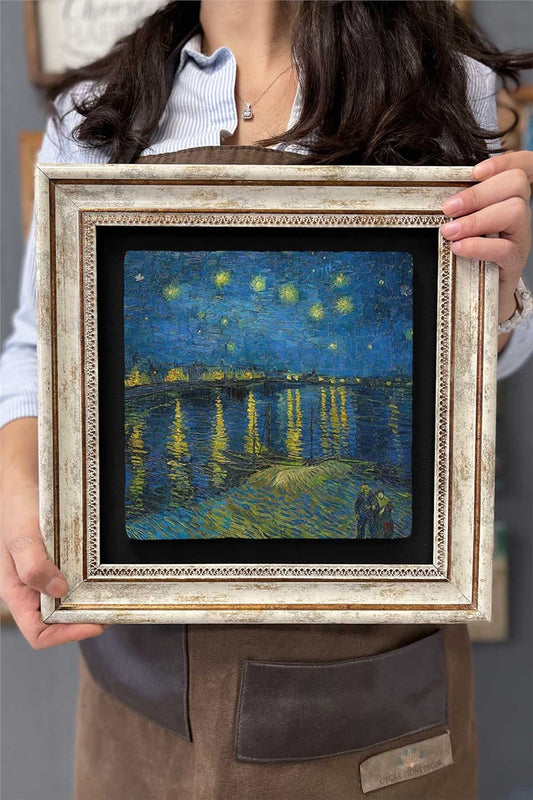 Framed Painting Stone Wall Decor 12" x 12" Van Gogh Painting