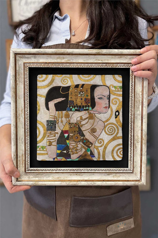 Framed Painting Stone Wall Decor 12" x 12" Gustav Klimt Painting