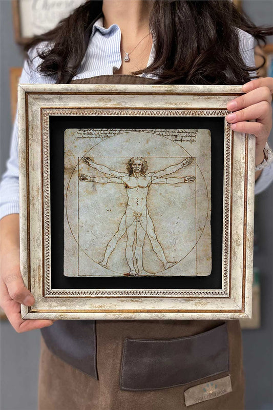 Framed Painting Stone Wall Decor 12" x 12" Leonardo Da Vinci Fi Painting