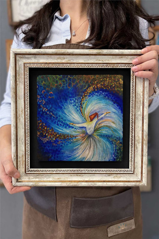 Framed Painting Stone Wall Decor 12" x 12" Whirling Dervish Oil Painting Drawing