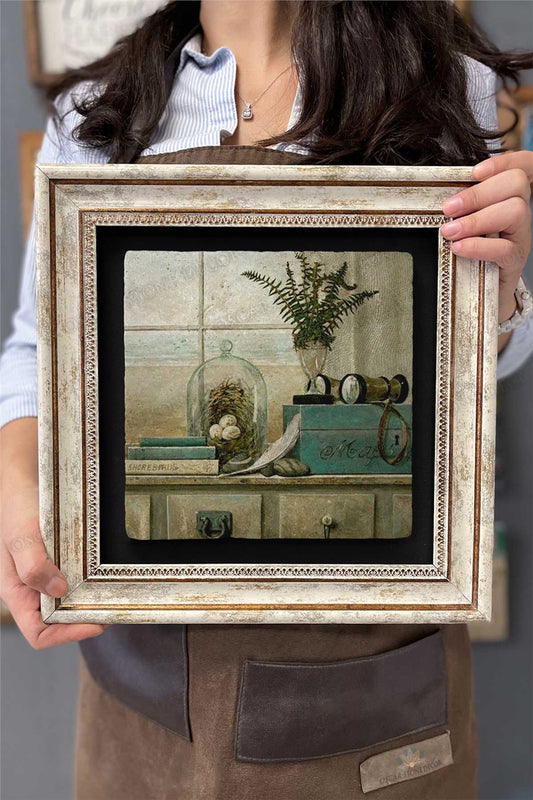 Framed Painting Stone Wall Decor 12" x 12" Decor Antique Painting