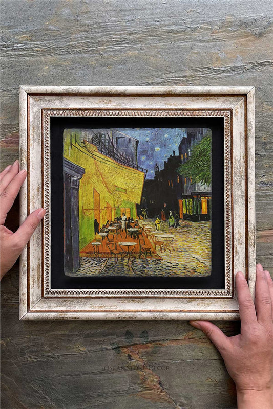 Framed Painting Stone Wall Decor 12" x 12" Van Gogh Cafe Painting