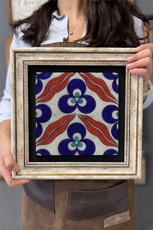 Framed Painting Stone Wall Decor 12" x 12" With Ceramic Tile Design