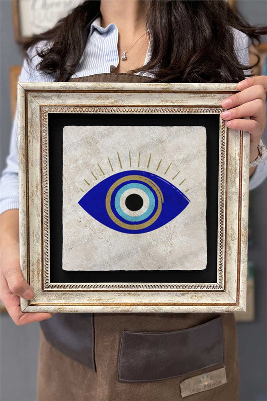 Framed Painting Stone Wall Decor 12" x 12" Evil Eye Bead Painting