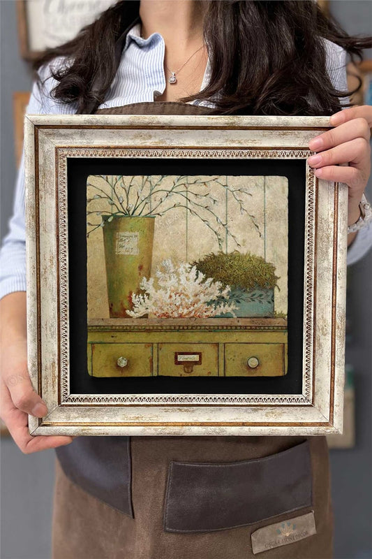 Framed Painting Stone Wall Decor 12" x 12" Decor Antique Painting