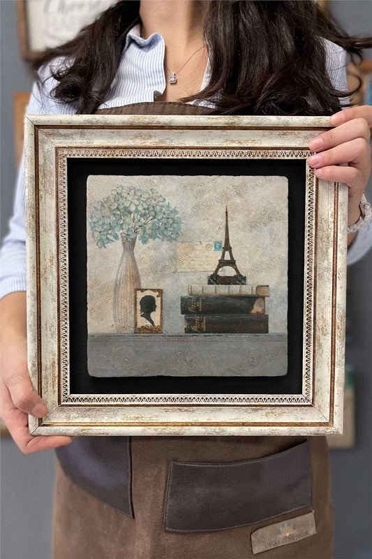 Framed Painting Stone Wall Decor 12" x 12" Decor Antique Painting