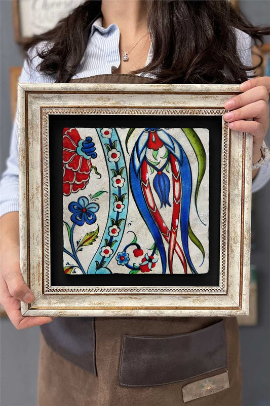 Framed Painting Stone Wall Decor 12" x 12" Tile Ceramic Patterned Marble Painting