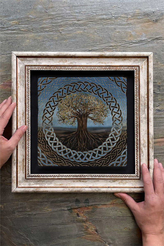 Framed Painting Stone Wall Decor 12" x 12" Tree of Life Painting