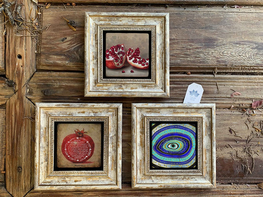 Framed Stone Wall Decoration Painting Set of 3 8" x 8" Pomegranate Prayer Pomegranate Evil Eye