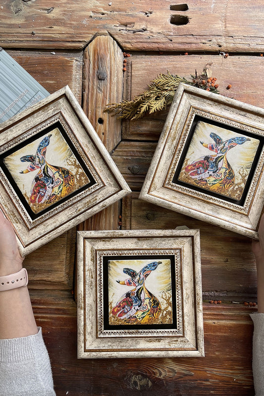 Framed Stone Wall Decoration Painting 8" x 8" Set of 3 Whirling Dervish