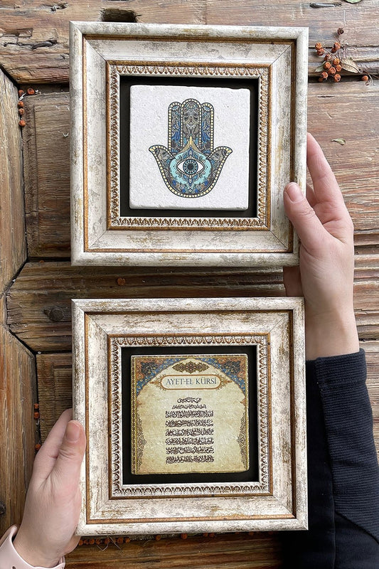 Framed Stone Wall Decoration Painting 8" x 8" Set of 2 (114-463) Fatma Ana Ayetel