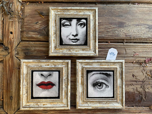 Framed Stone Wall Decoration Painting Set of 3 8" x 8" Fornasetti Paintings