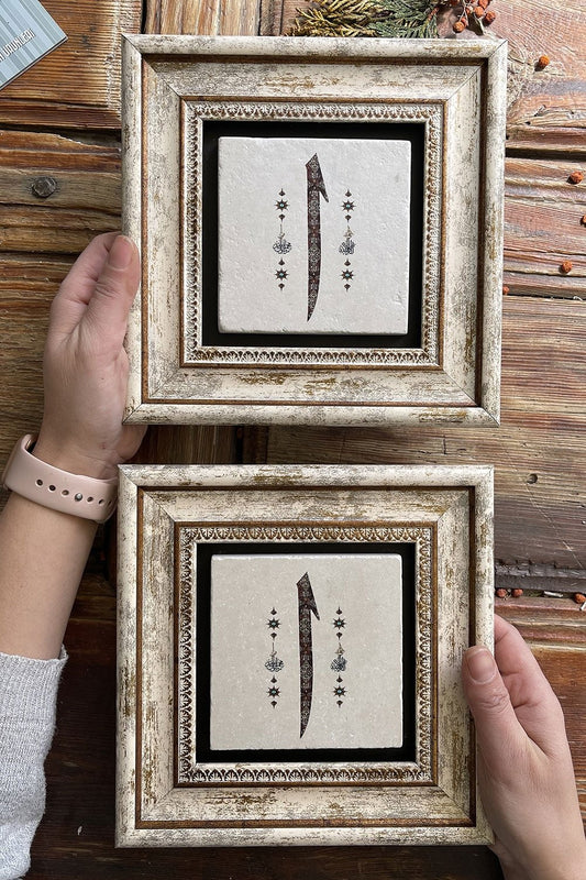 Framed Stone Wall Decoration Painting 8" x 8" Set of 2 Elif