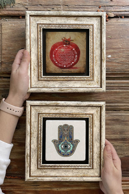 Framed Stone Wall Decoration Painting 8" x 8" Set of 2 (1104-114) Bereket Fatma Ana