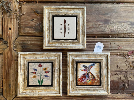 Framed Stone Wall Decoration 8" x 8" 3-piece Whirling Dervish Elif Ebruli flower