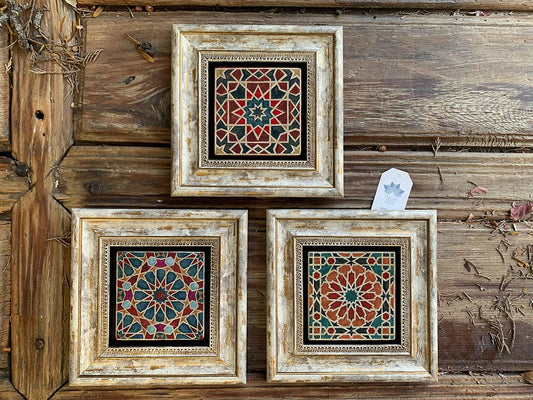 Framed Stone Wall Decoration Painting Set of 3 8" x 8" Pattern Set