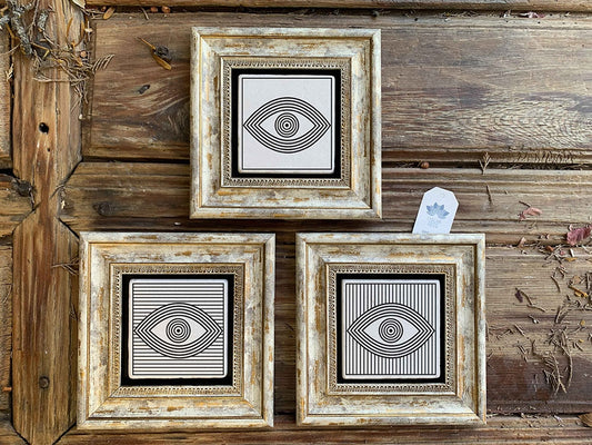 Framed Stone Wall Decoration Painting Set of 3 8" x 8" Eye / Eye