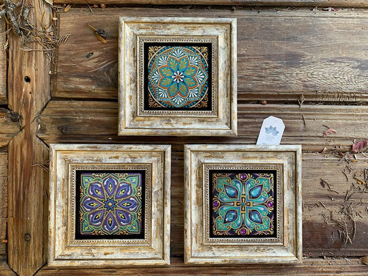 Framed Stone Wall Decoration Painting Set of 3 8" x 8" Pattern Set