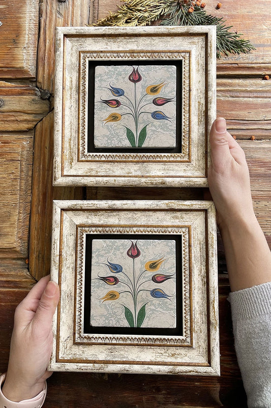 Framed Stone Wall Decoration Painting 8" x 8" Set of 2 Ebruli