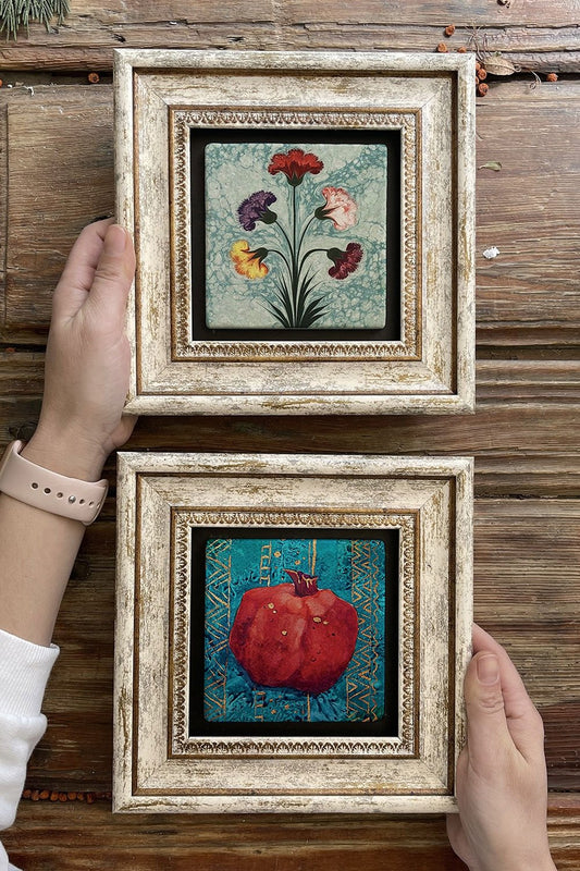 Framed Stone Wall Decoration Painting 8" x 8" Set of 2 (480-1224) Nar Ebruli
