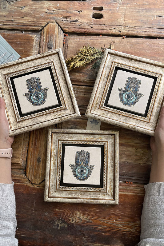 Framed Stone Wall Decoration Painting 8" x 8" Set of 3 Fatma Ana Eli