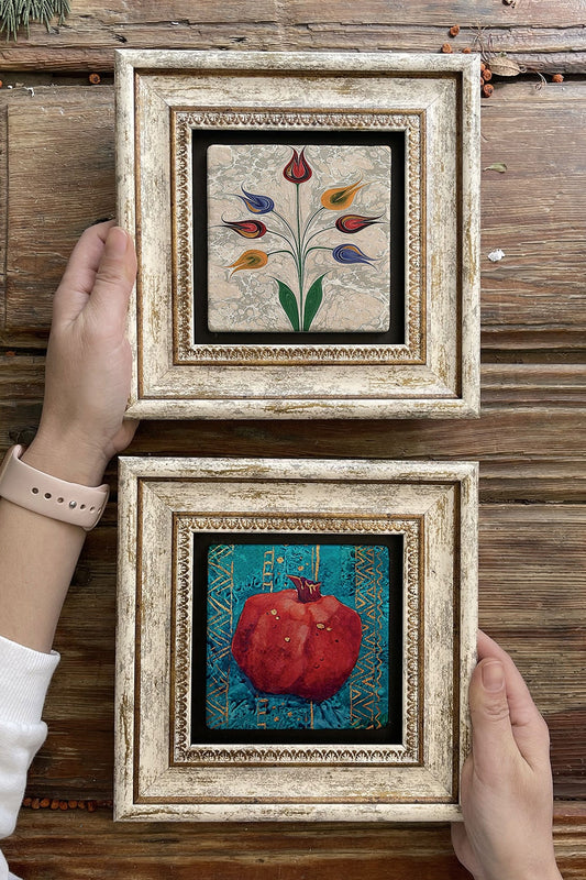 Framed Stone Wall Decoration Painting 8" x 8" Set of 2 (480-499) Nar Ebruli