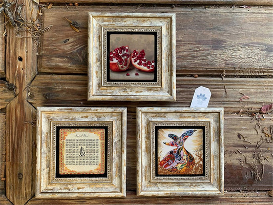 Framed Stone Wall Decoration 8" x 8" Set of 3 Whirling Dervish Nar Esmaül Hüsna