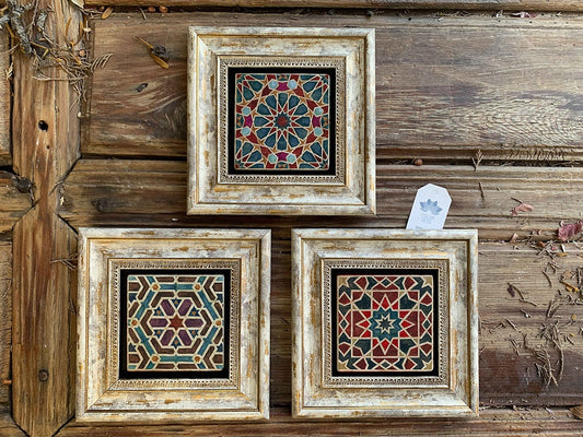 Framed Stone Wall Decoration Painting Set of 3 8" x 8" Pattern Set