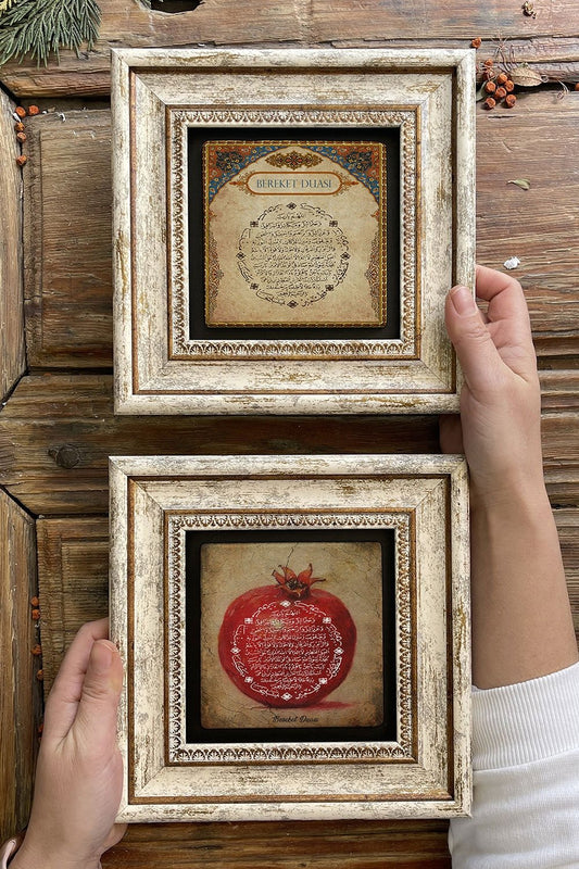 Framed Stone Wall Decoration Painting 8" x 8" Set of 2 (1104-462) Prayer for Abundance