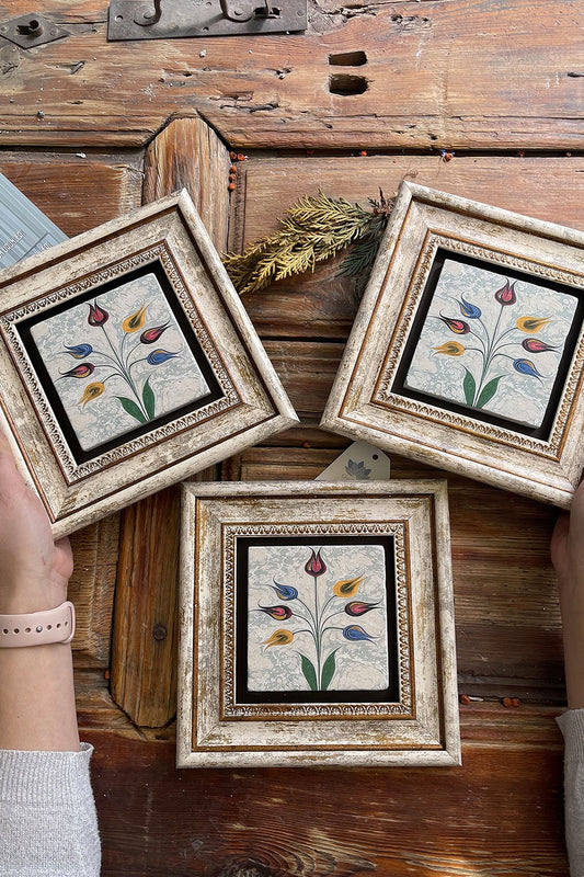 Framed Stone Wall Decoration Painting 8" x 8" Set of 3 Ebruli