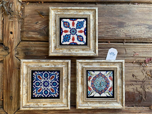 Framed Stone Wall Decoration 8" x 8" Tile Pattern Set of 3