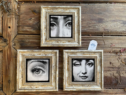 Framed Stone Wall Decoration Painting Set of 3 8" x 8" Fornasetti Paintings