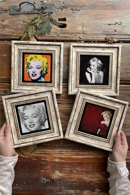 Framed Stone Painting Wall Decoration 8" x 8" Set of 4 Marilyn Monroe Set