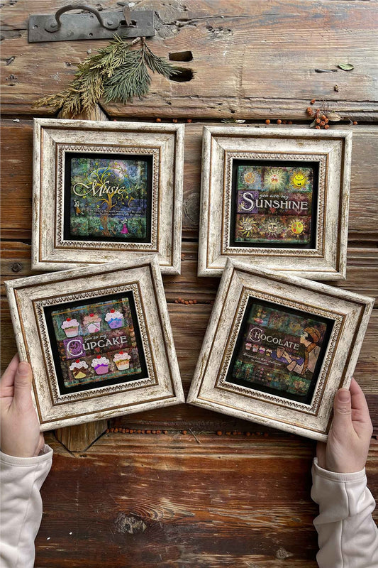 Framed Stone Painting Wall Decoration 8" x 8" Set of 4