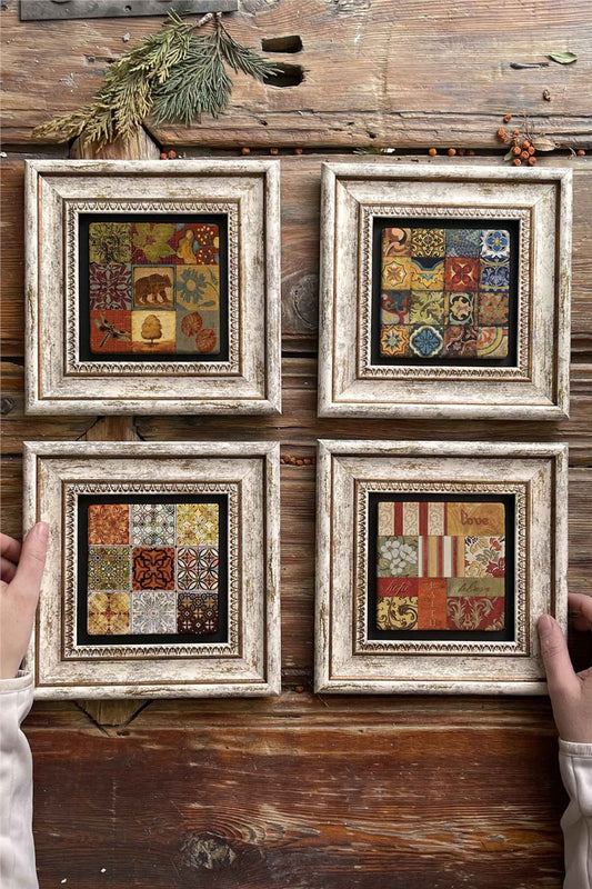 Framed Stone Painting Wall Decoration 8" x 8" Set of 4