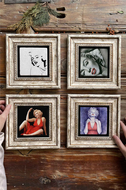 Framed Stone Painting Wall Decoration 8" x 8" Set of 4 Marilyn Monroe Set