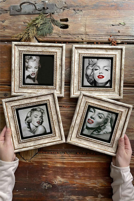 Framed Stone Painting Wall Decoration 8" x 8" Set of 4 Marilyn Monroe Set