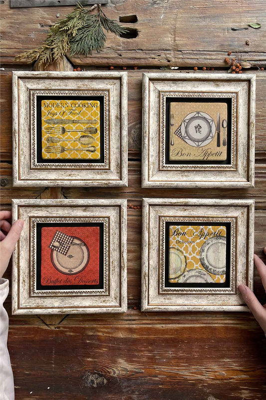 Framed Stone Painting Wall Decoration 8" x 8" Set of 4